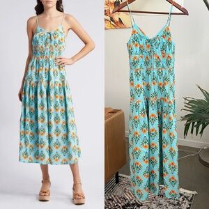 Moon River Floral Print Cotton Midi Dress